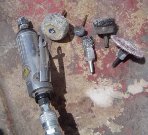 Die-grinder & attachments to condition suspension surfaces